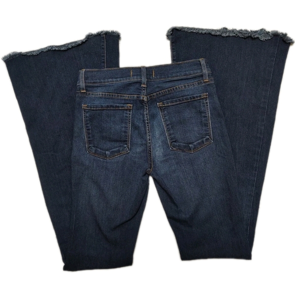 Free People Dark Blue Flare Jeans Women's 28 Raw Frayed Hem Retro Vintage Vibes - Picture 3 of 8